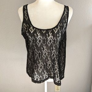 Kirra Crochet Tank Top Black With Gold Thread Y2K Size Medium